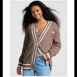 Brown Cable Knit Cardigan Sweater